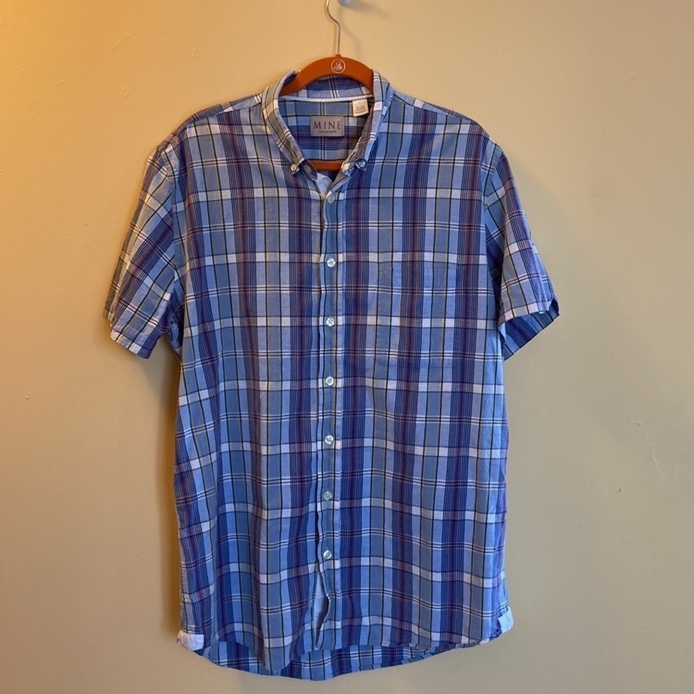 Mine Blue Plaid button down short sleeve size L